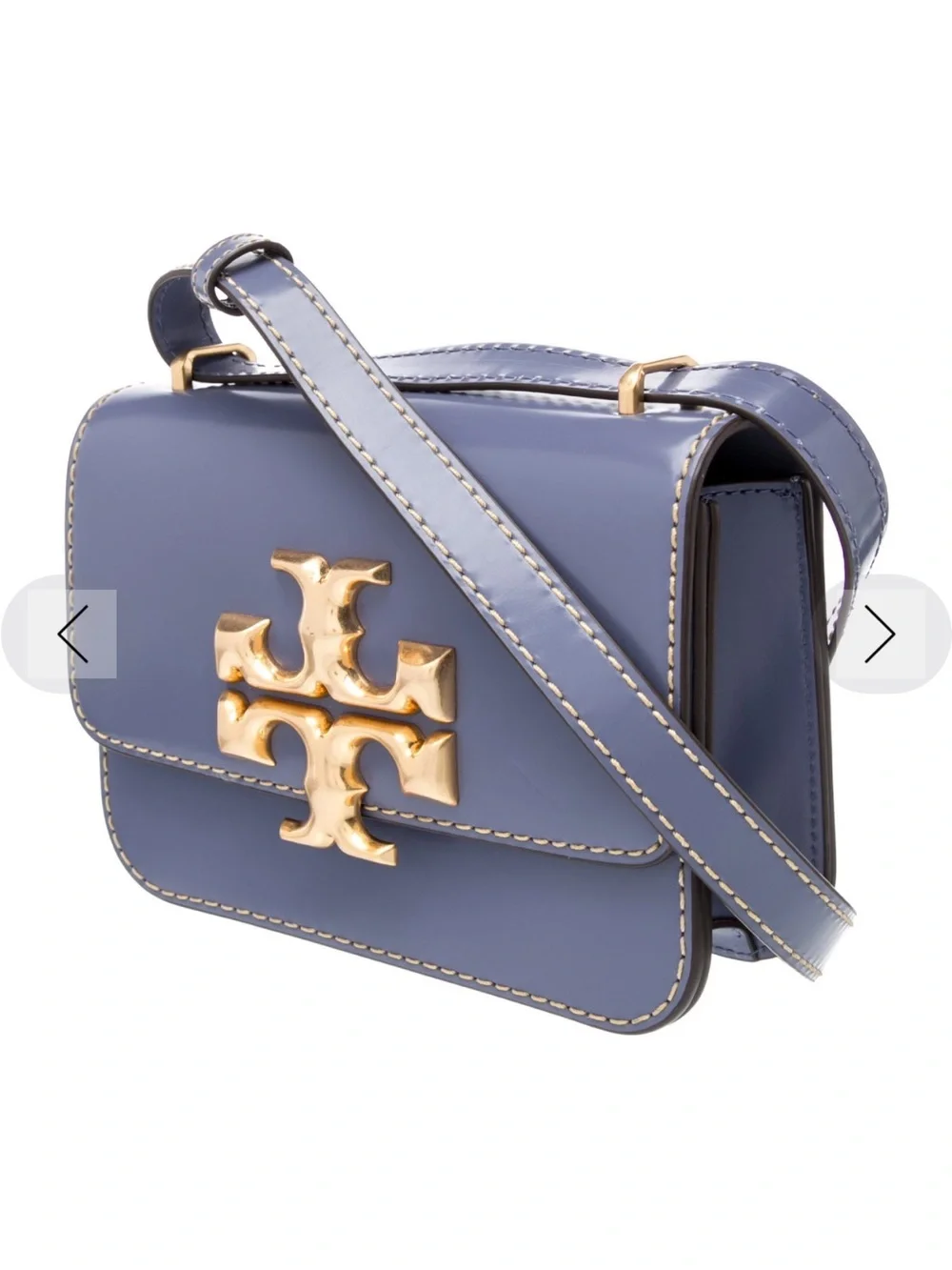 Tory Burch Blue Leather Shoulder Bag with Oversized Gold Logo